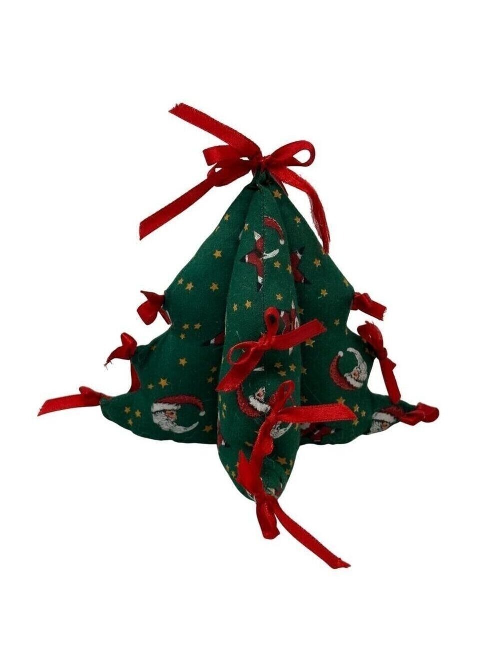 Vintage Fabric Christmas Tree Santa Red Ribbon Holiday 6 In Tiered Tray Decor - Picture 5 of 10